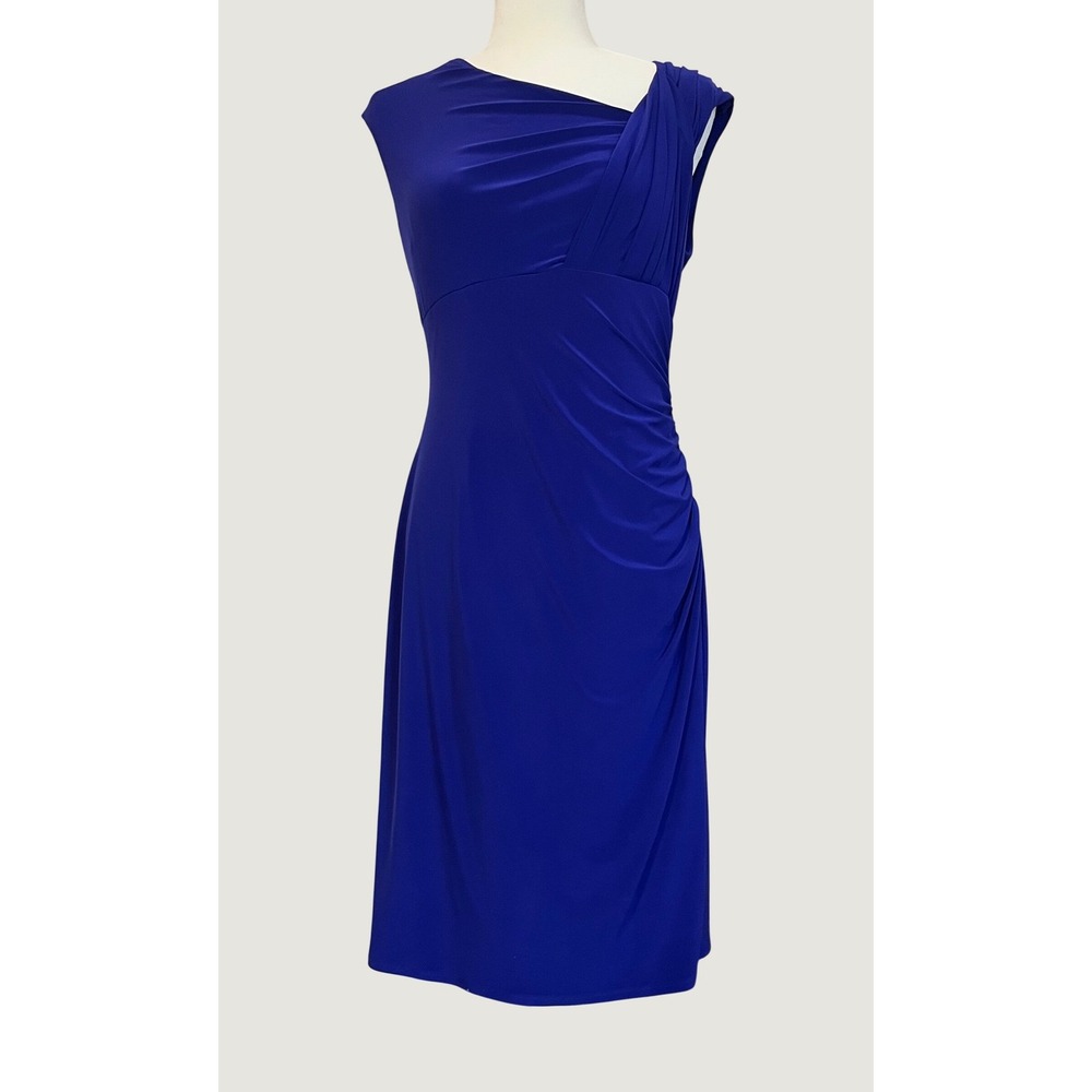 Lauren Ralph Lauren Sheath Dress Womens Size 10 Blue Ruched Cocktail Elegant